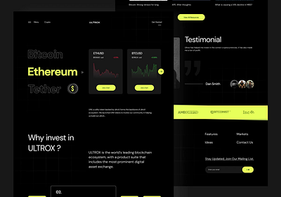 ULTROX - A Crypto Trading Platform animation bitcoin blockchain coins cryptocurrency cryptomarket darkmodedesign figma finance landingdesign minimal nft prototype swap trade web
