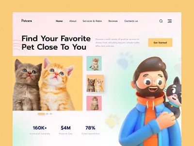 Petshop Landing Page - Website Design cat landing page classic ui clean ui dog care hero section homepage landing page pet adop pet care pet shop shop ui uiux ux web design website
