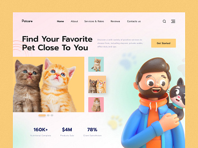 Petshop Landing Page - Website Design cat landing page classic ui clean ui dog care hero section homepage landing page pet adop pet care pet shop shop ui uiux ux web design website