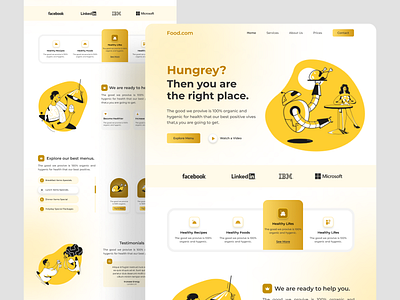 Landing page for food. colorful design food food hero food landing page illustration landingpage typography ui ui design uiux ux ux design web