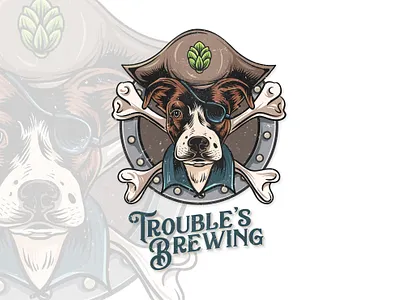 Trouble's Brewing logo Design branding dog graphic design handdraw illustration logo retro vintage