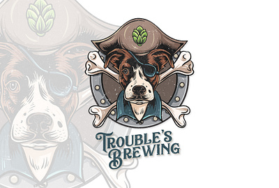 Trouble's Brewing logo Design branding dog graphic design handdraw illustration logo retro vintage