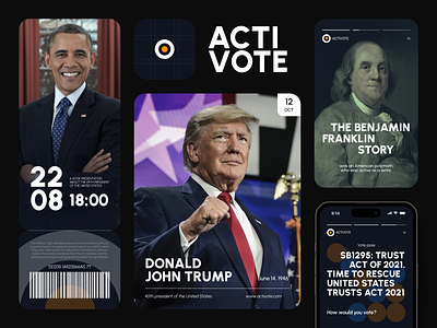 Voting mobile app, candidates section | Lazarev. app application branding card design election electorate government graphic design logo materials mobile political president stories ticket ui united states vote voting