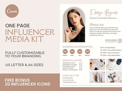 Influencer Media Kit Cream | CANVA 3d animation brand identity branding business branding canva design canva templates design engagement booster facebook templates graphic design highlight cover illustration influencer media kit influencer templates logo media kit templates motion graphics personal branding ui