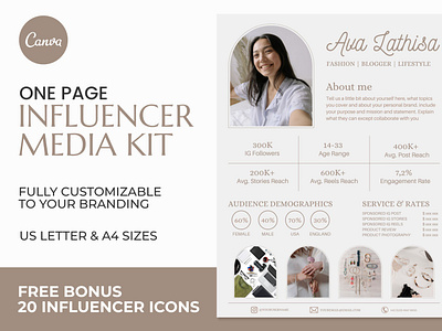 Influencer Media Kit | CANVA 3d animation brand identity branding business branding canva design canva templates design engagement booster facebook templates graphic design highlight cover illustration influencer media kit influencer templates logo media kit templates motion graphics personal branding ui