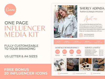 Influencer Media Kit Pink | CANVA 3d animation brand identity branding business branding canva design canva templates design engagement booster facebook templates graphic design highlight cover illustration influencer media kit influencer template instagram posts logo media kit template motion graphics ui