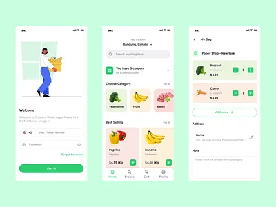 Grocery Mobile App design food foods fresh fruit fruits grocery kit market online organic organico ui ui kit vegetable vegetables
