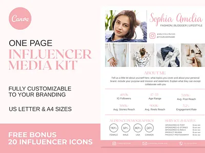 Influencer Media Kit Pink | CANVA 3d animation brand identity branding business branding canva design canva templates design engagement booster facebook templates graphic design highlight cover illustration influencer media kit influencer templates logo media kit templates motion graphics personal branding ui