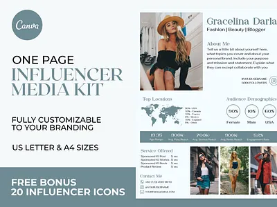 Influencer Media Kit | CANVA 3d animation brand identity branding business branding canva design canva templates design engagement booster facebook templates graphic design highlight cover illustration influencer media kit influencer templates logo media kit templates motion graphics personal branding ui