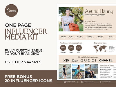 Influencer Media Kit | CANVA 3d animation brand identity branding business branding canva design canva templates design engagement booster facebook templates graphic design highlight cover illustration influencer media kit logo media kit media kit templates motion graphics personal branding ui