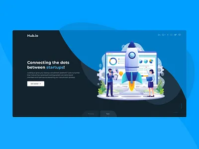 Hub.io - Grow Your Startup blue branding dambrauskas dark dark design design graphic graphic design hub.io index justas justasdambrauskas landing landing page minimal page ui uiselection web webdesign