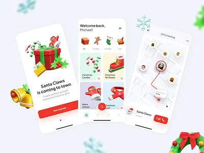 Christmas Delivery App 3d app colour design illustration minimal mobile app ui web