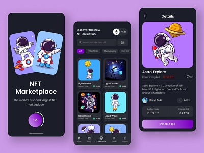 Astro Clash - Dark Mobile UI 3d aliens astronut cartoon clay clean dark mode design isomet minimal mobile mobile app nft nft mobile app render ui ui design uiux design user interface ux