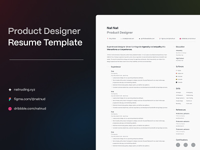 Figma Template ~ Product Designer Resume career cv figma minimal print product product designer resume template