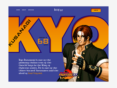 King of fighter 97, kyo kusanagi Website design concept. branding figma design figma template game website graphic design king of fighter 97 kyo kusanagi landing page modern web retro design retro game uiux design web ui website design