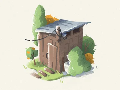 Lazy Work Shed bushes forest garden gardener illustration ourdoors pine tree shed texture vector woods worker