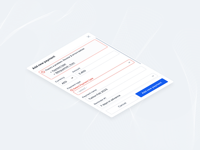 Dialog form and validation patterns clean design dialog finance finserv fintech form interface modal modern pop up product sass software ui validation web