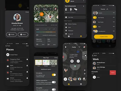 Family Tracker app for lifecell app branding cellular darkmode design graphic design illustration ios iphone lifecell locations logo map mobile radar route safety theft ui ux
