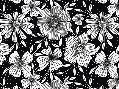Floral Wilderness black and white botanical florals flower illustration hand drawn illustration kathryn cole pattern