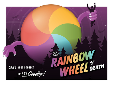 The Rainbow Wheel of Death design horror movie illustration poster poster design rainbow rainbow wheel retro poster spooky design vector