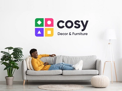 Cosy concept color palette concept cosy couch decor fresh colors furniture geometric logo concept logo design logo exploration lounge mark modern logo sofa square store