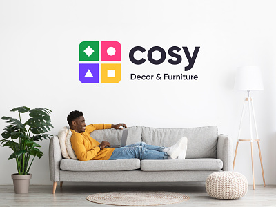 Cosy concept color palette concept cosy couch decor fresh colors furniture geometric logo concept logo design logo exploration lounge mark modern logo sofa square store