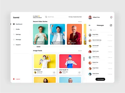 Sosmid - Social Media Dashboard clean connect dashboard design feeds media minimalist modern simple social stories timeline ui uidesign user experience user interface ux webdesign website