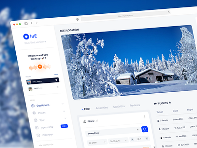 Blue . Travel Dashboard agency air airplane clean dashboard dashboard design date design flight light snow ticket travel ui ui design uiux user interface ux web web design