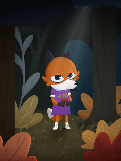 Fox in the woods childrens book digitalart illustration