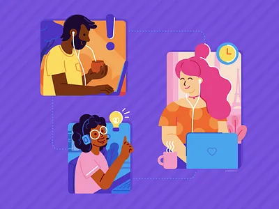 Remote Work adobe illustrator brainstorm call connections design flat illustration illustrator meeting remote remote work team work timezone vector