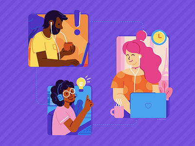 Remote Work adobe illustrator brainstorm call connections design flat illustration illustrator meeting remote remote work team work timezone vector