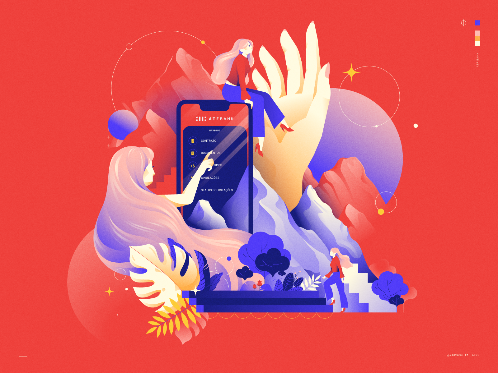 ATF Bank - Conceptual Illustration adobe illustrator app bank branding conceptual gradients illustration journey mountains product design smartphone surrealism