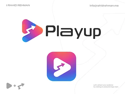 Playup - Play button + Arrow Logo . arrow logo band logo creative logo design grow logo icon logo logotype media logo modern logo music logo play button play icon play logo player social media logo sound logo symbol up logo video logo