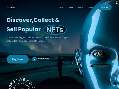 BraVaa NFT Market place website landing page design 2022 design best design buy discover minimalist nft nft marketplace nft website popular sell syful sylgraph trend trending trending 2022 web web design web ui website website design