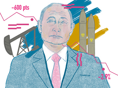 Putin Editorial Illustration collage current events design drawing editorial illustration magazine missile new york times news newspaper nytimes oil putin russia stock market texture ukraine vladimir putin war