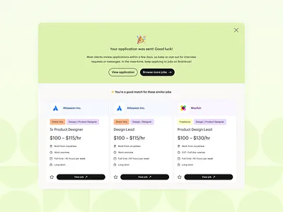 Job Application Confirmation 🎉 confirmation modal design freelance job cards job search job seekers jobs modal product design success success modal success page ui ux web3