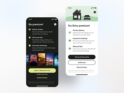 Paywalls app buy car design drive ios iphone mobile modern movies paywall popular popular shot purchase rent simple streaming subscription uber ui
