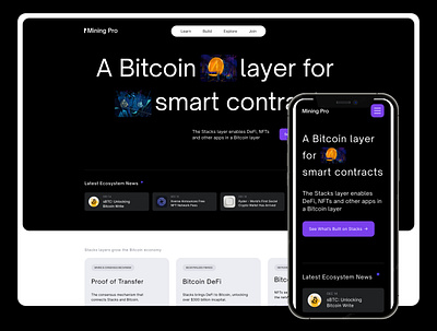 Mining Pro. Bitcoin Web page design landing landing page ui uiux ux ux ui web web site