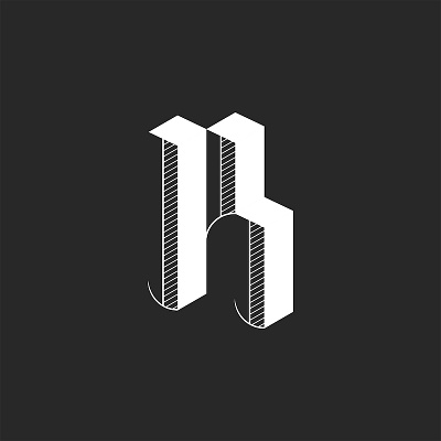 R letter design 3d shape black and white branding calligraphy design emblem gothic letter gothic style graphic design illustration isometric letter logo logo monogram logo old style r letter r logo r monogram typography vintage