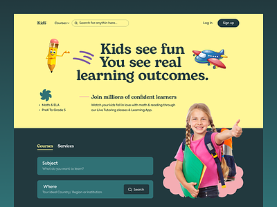 Kids Education Platform website baby children color course platform courses design interface kids kids school kindergarten landing page learning minimal online class school trend2023 ui uiux webdesign website