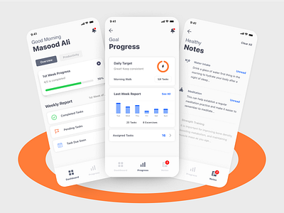 Productive & Health Mobile App clean ui design fitness app health app mobile productive app ui
