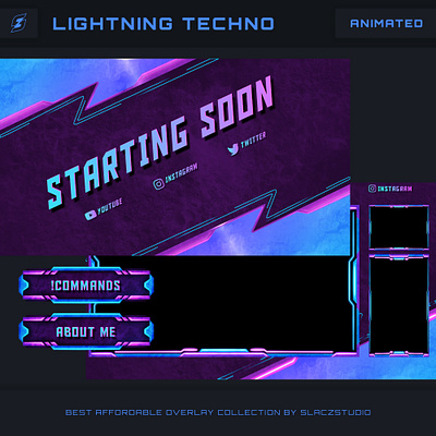 Lightning Techno - Animated Stream Overlay Pack gaming