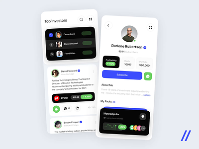 Social Media for Investors android animation app app design app ui chat communication design interaction interface investing investors ios mobile mobile app news feed social media ui user profile ux