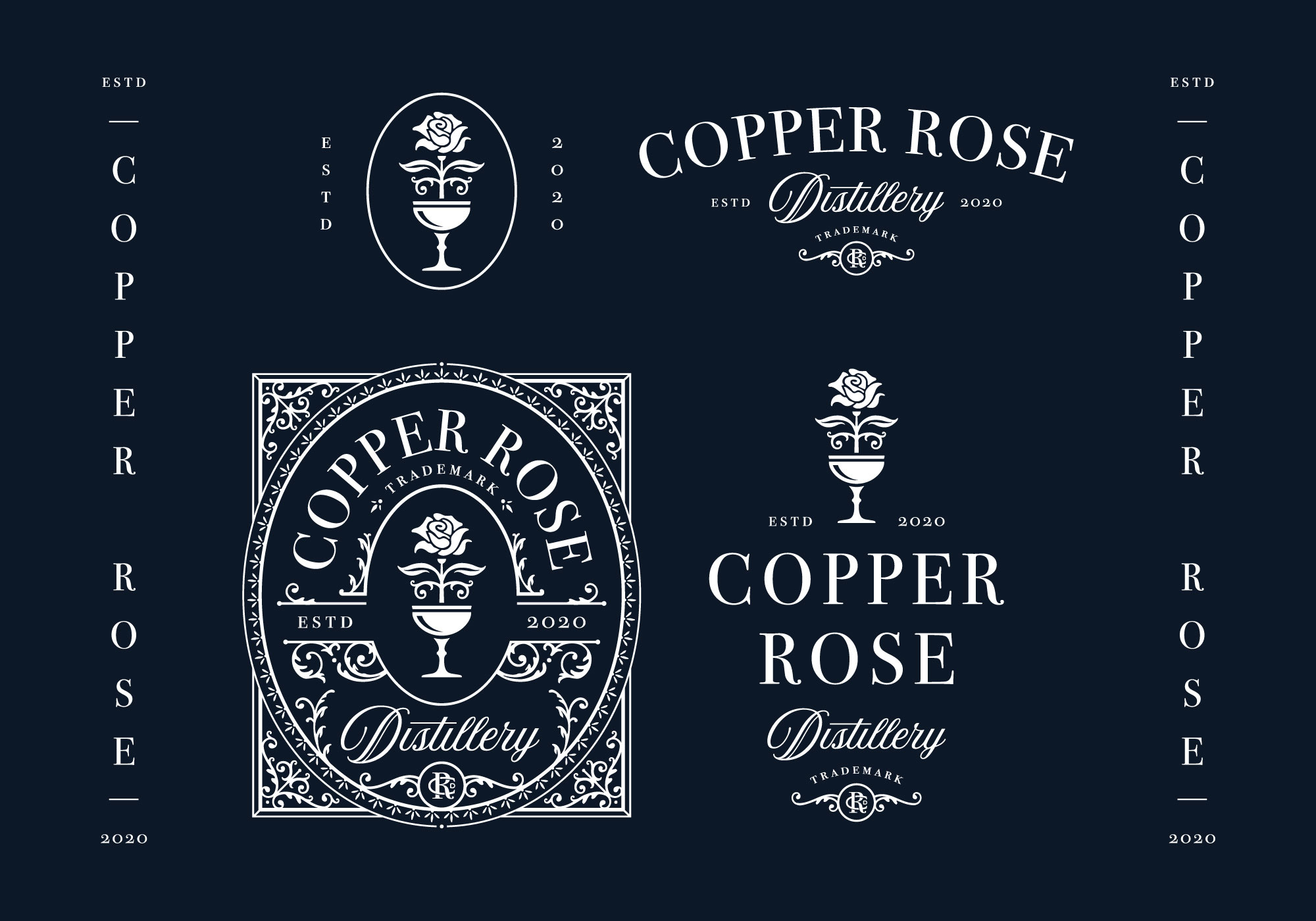 Copper Rose Distillery brand identity branding copper design distillery distilling co hand drawn illustration logo modern logo organic packaging packaging design retro logo sophisticated vi vintage vintage logo