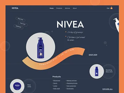 Beauty product landing page beauty product creative font creme darkmode dribble 2022 ecommerce fancy design fancy header landing page lotion makeup minimal nivea sushmita mou trending ui trendy header typography web design web header website
