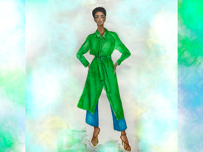 Trendy green trench coat design illustration