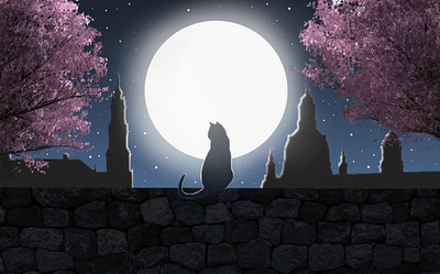 The Cat artwork cat graphic design moon nature night view photoshop rim light