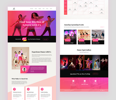 Dance Academy Web Design clean colorful dance dance academy dance class dance studio gradient home page landing page logo minimal mockup pink purple timetable ui ux web design web ui website