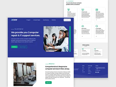 Computer Repair Services Landing Page about us business company computer design footer header hero section homepage it services landing page repair services support testimonial trendy design 2023 ui design ux web design website design
