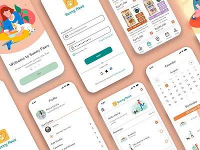 Sunny Paws - Pet Care App app design graphic design illustration logo ui ux